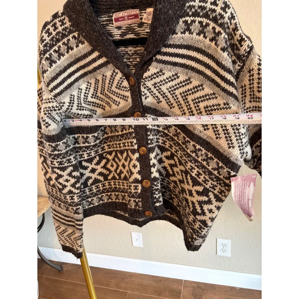Best Authentic Sweater NWT Wool Blend Fair Isle Shawl Cardigan L Grandpa Cozy